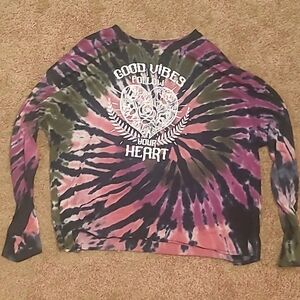"Good Vibes Follow Your Heart" long sleeve tye dye